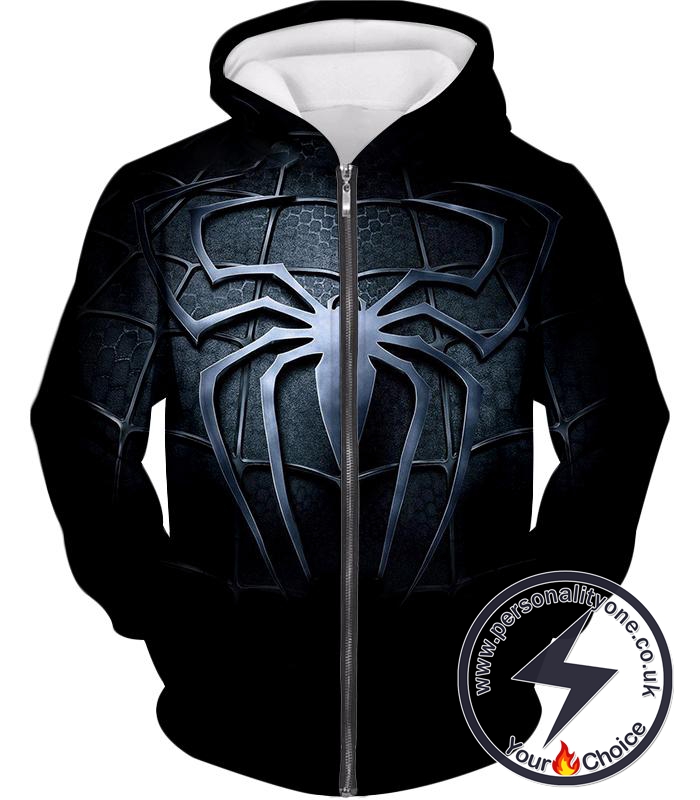 Black Spider-Man Printed Logo Zip Up Hoodie